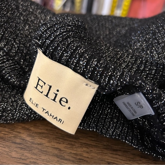 Ellie Tahari Black and Silver Ribbed Turtleneck Sweater S - Picture 6 of 11